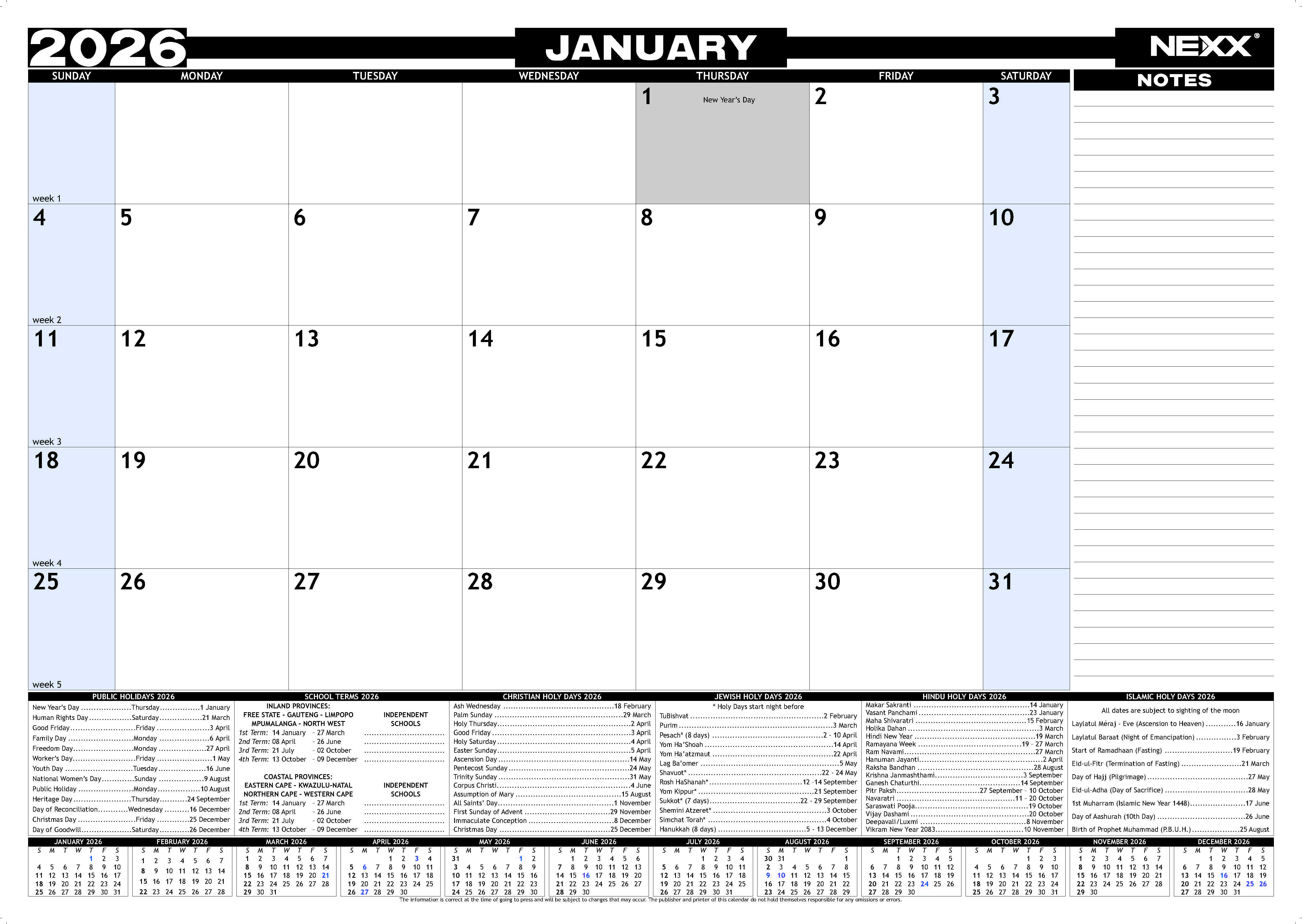 DIARY DESK CALENDAR PAD A2 2025